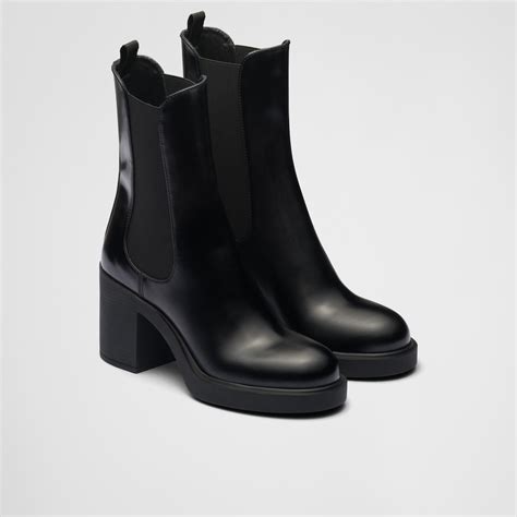 prada heeled brushed leather booties.